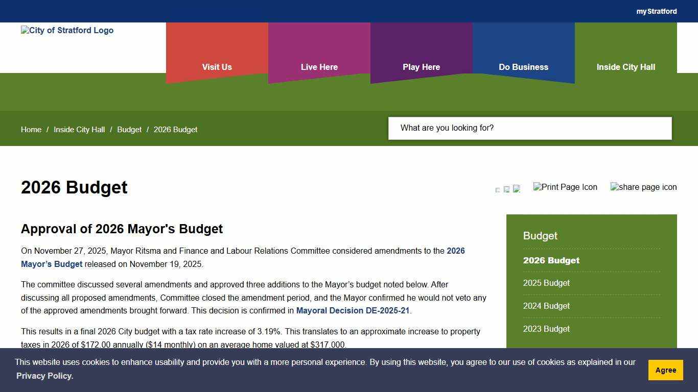 2026 Budget - City of Stratford