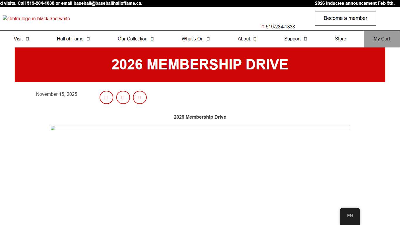 2026 Membership Drive - Canadian Baseball Hall of Fame and Museum