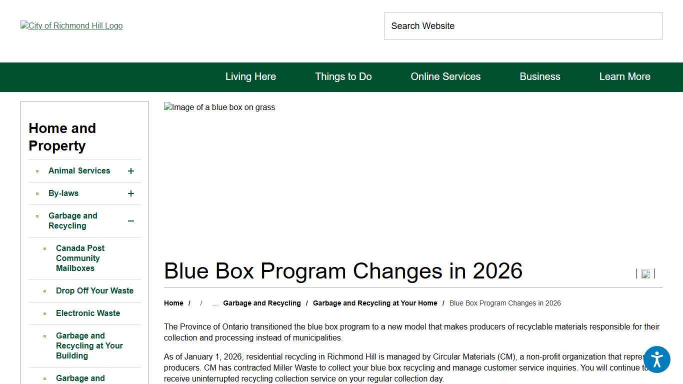 Blue Box Program Changes in 2026 - City of Richmond Hill