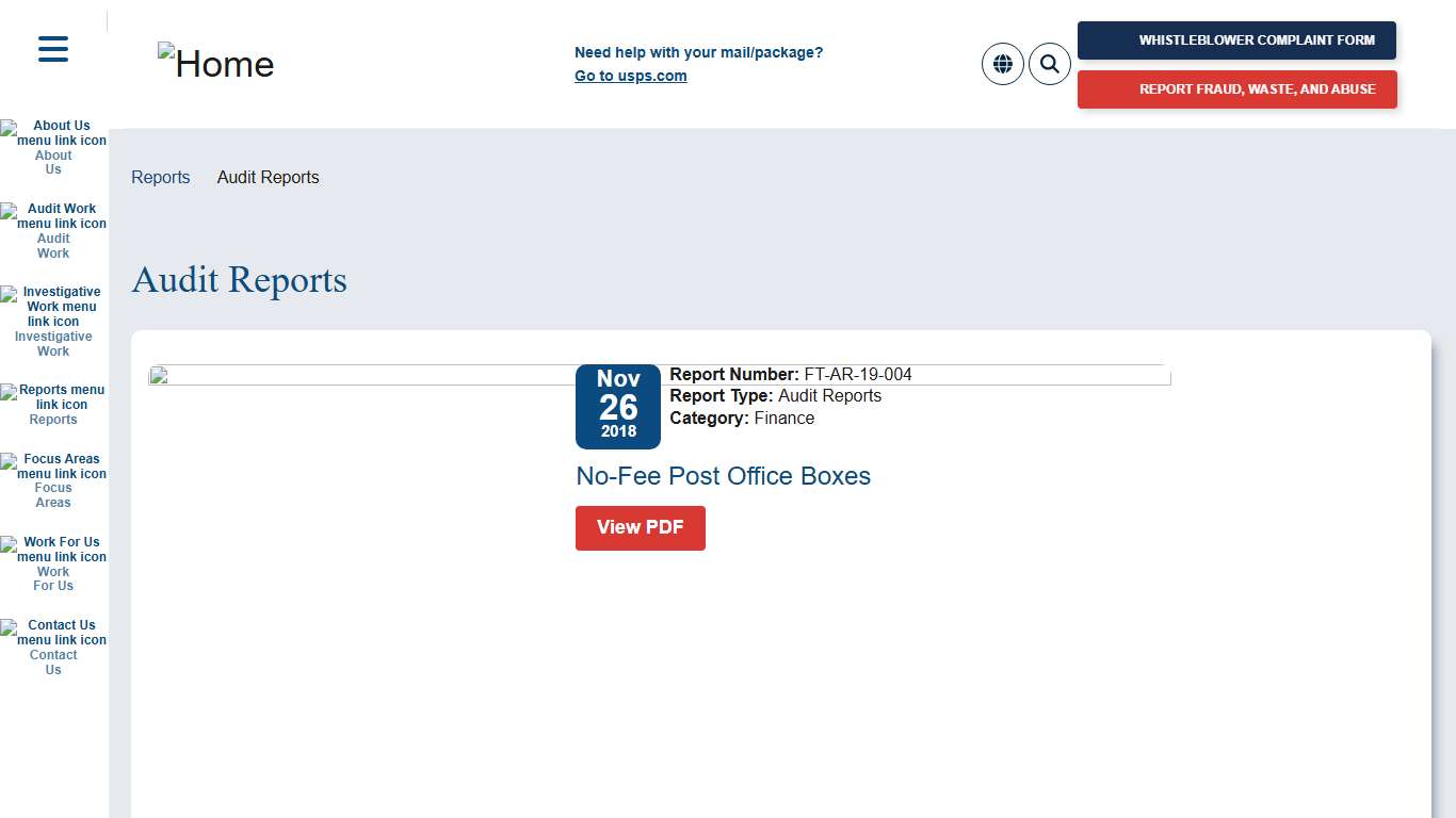 No-Fee Post Office Boxes Office of Inspector General OIG