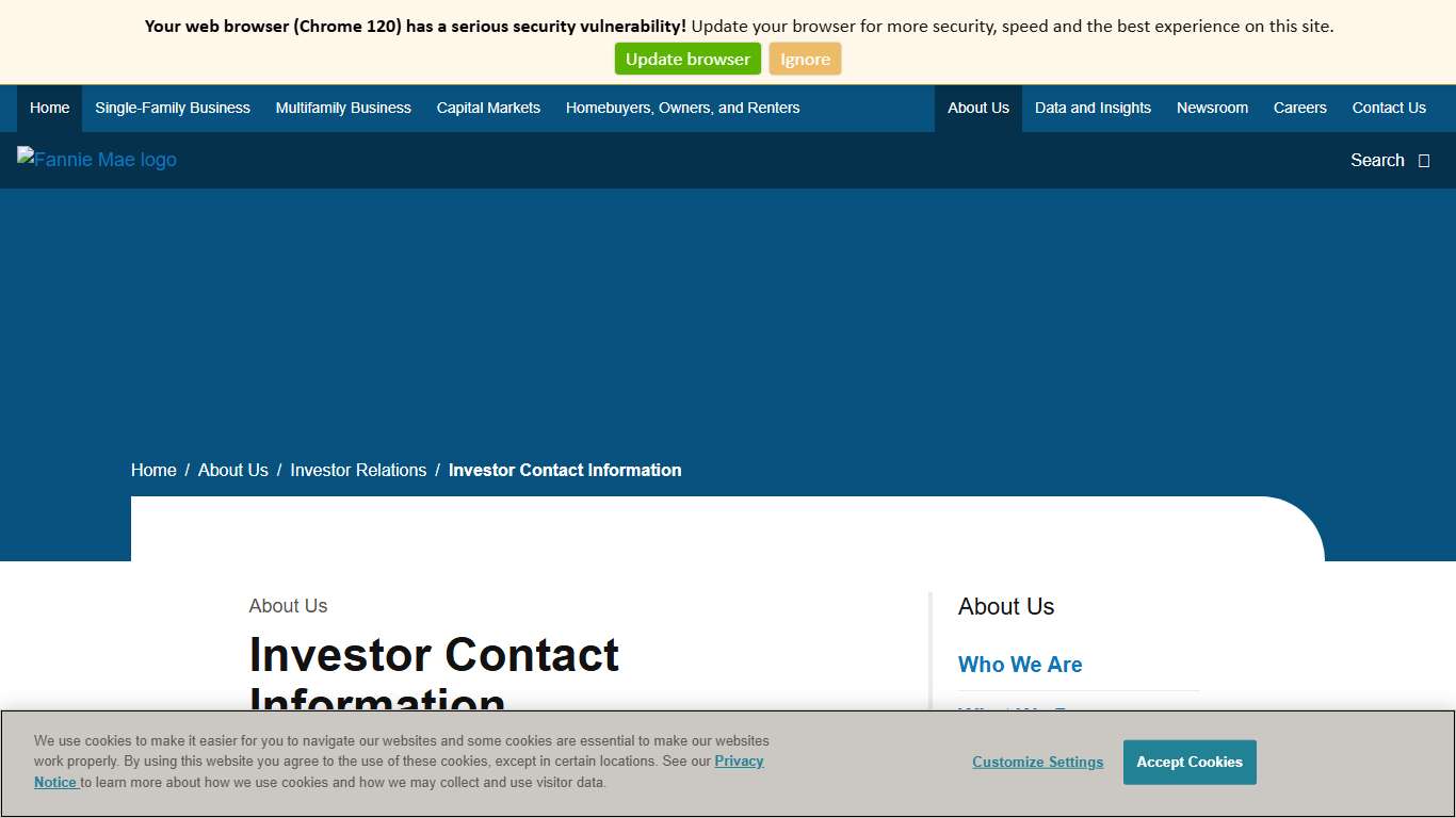Investor Contact Information Fannie Mae